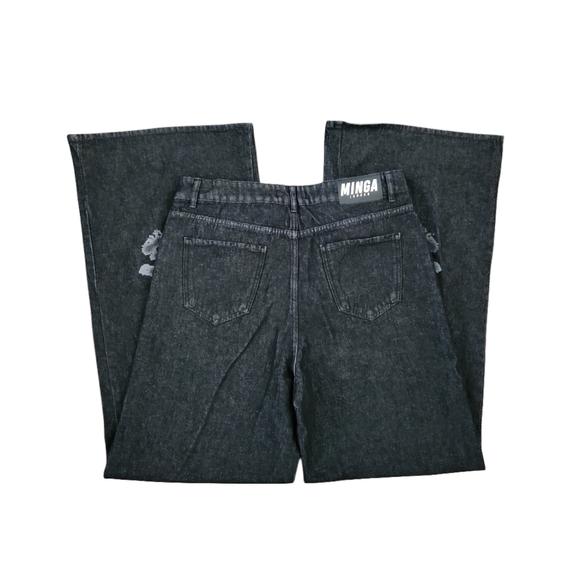 Minga London Bones Black Washed Denim Jeans Skeleton Print Wide Baggy Leg SZ 36 - Picture 10 of 16